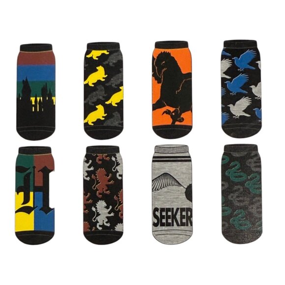 Harry Potter Graphic Low Cut Socks 8 Pairs Multi Prints & Colors Shoe Size 6-12 - Picture 1 of 8